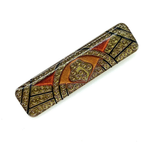 Art Deco Style Enamel, Gold Foil and Resin Cast Brooch
