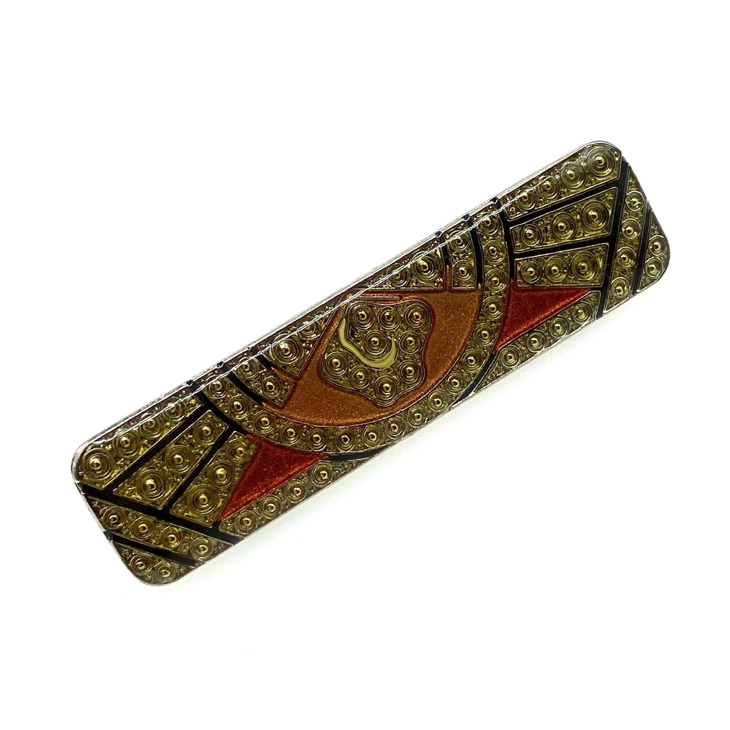 Art Deco Style Enamel, Gold Foil and Resin Cast Brooch