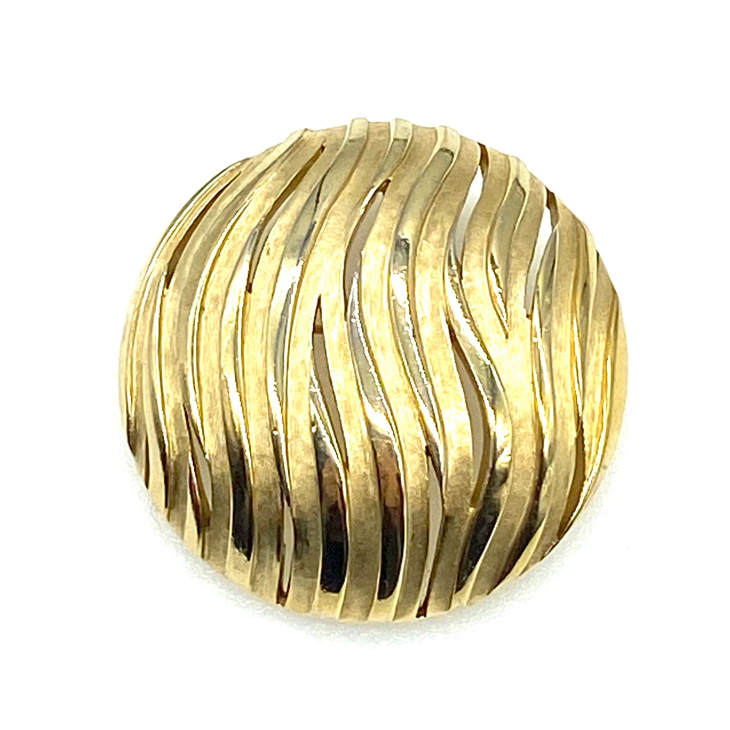 Crown Trifari Round Domed Gold Tone Brooch