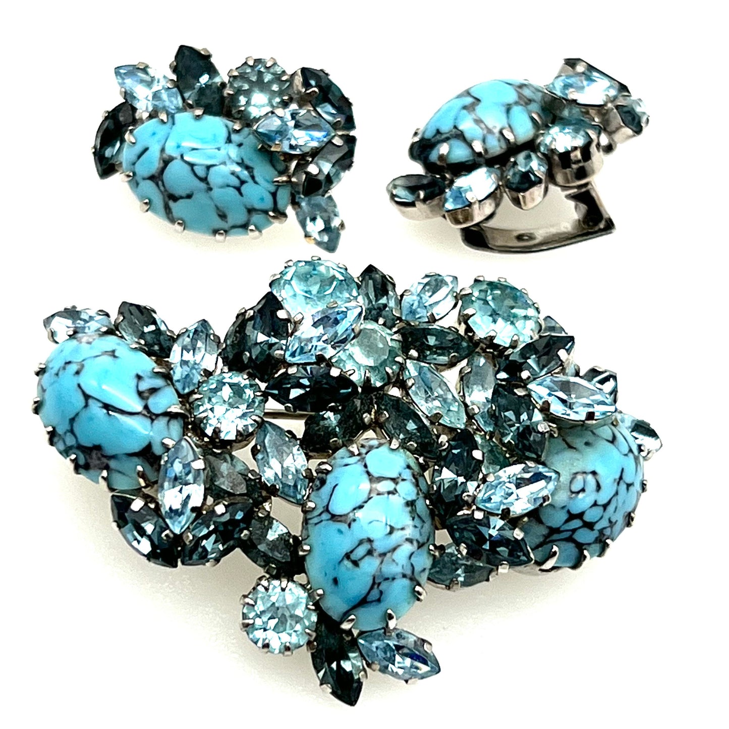 Schoffel Autriche Broche en cristal plaqué rhodium et boucles d'oreilles à clip