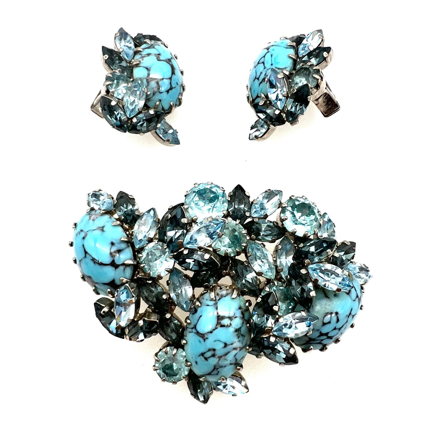 Schoffel Autriche Broche en cristal plaqué rhodium et boucles d'oreilles à clip