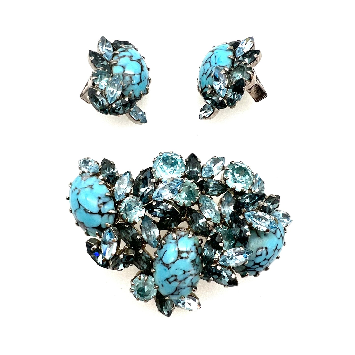 Schoffel Autriche Broche en cristal plaqué rhodium et boucles d'oreilles à clip