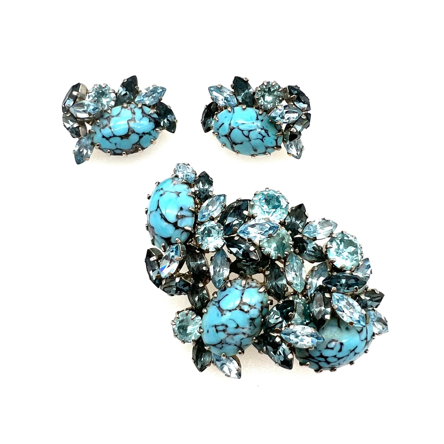 Schoffel Autriche Broche en cristal plaqué rhodium et boucles d'oreilles à clip