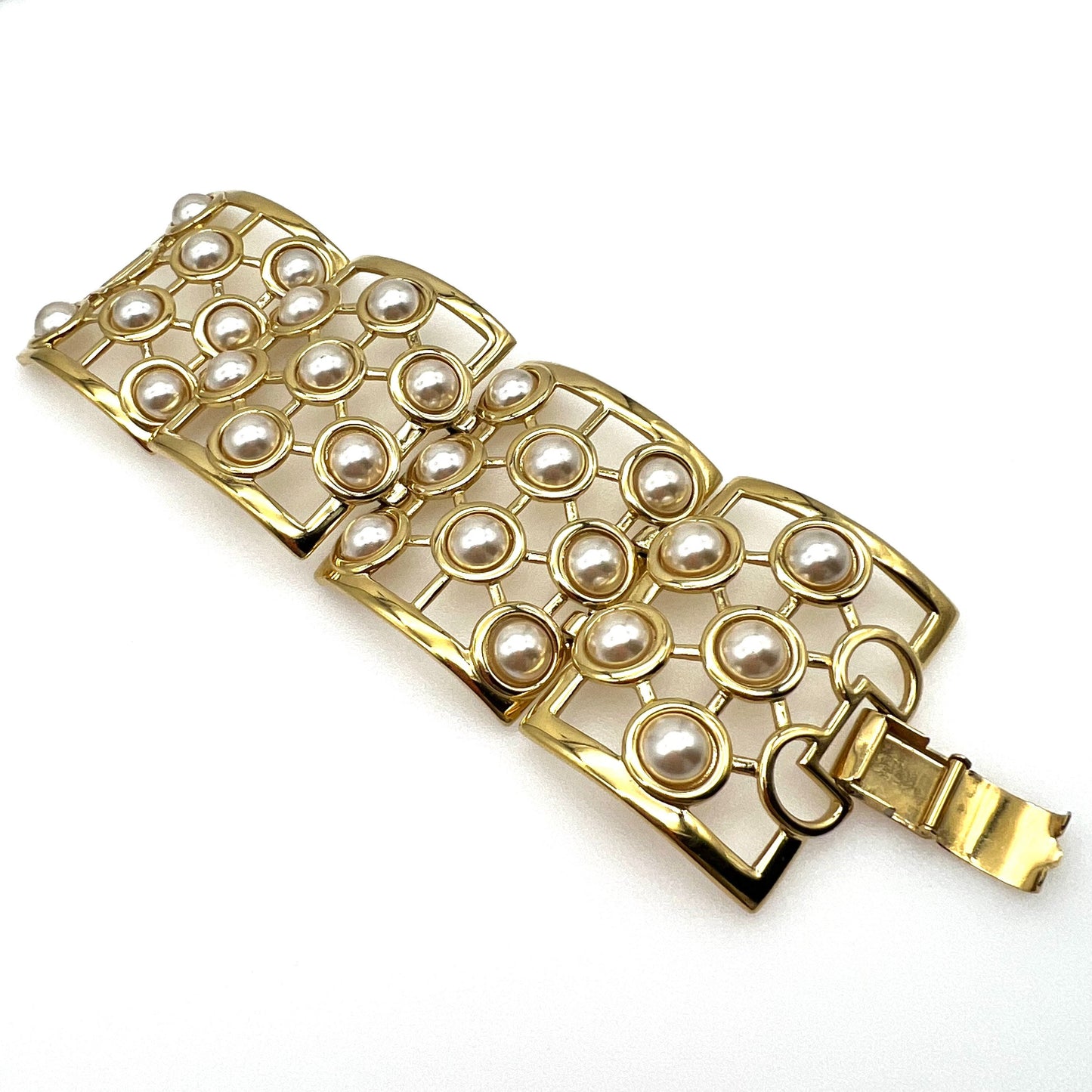 Napier Bracelet plaqué or à maillons avec fausses perles fendues