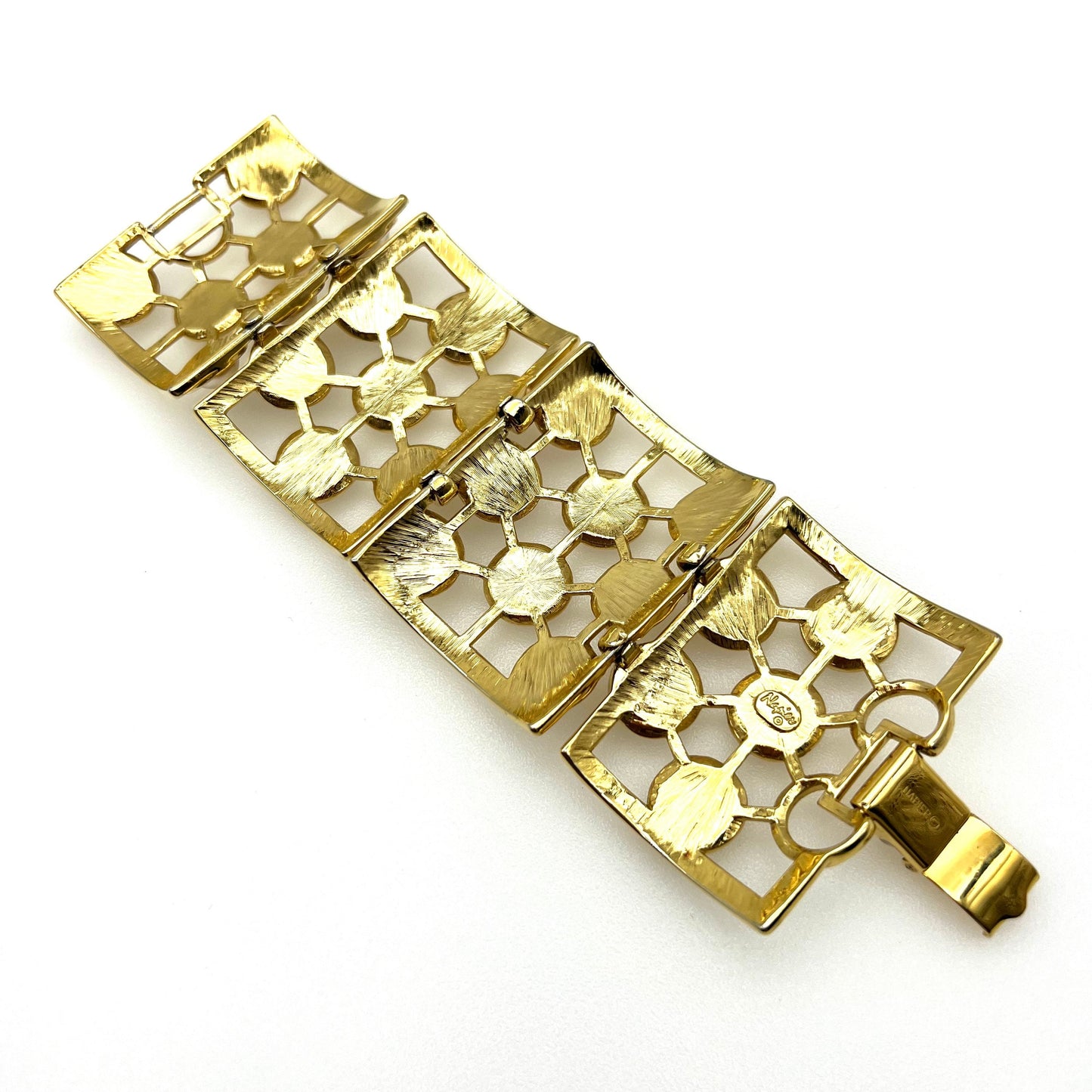 Napier Gold Plated Panel Link Faux Split Pearl Bracelet
