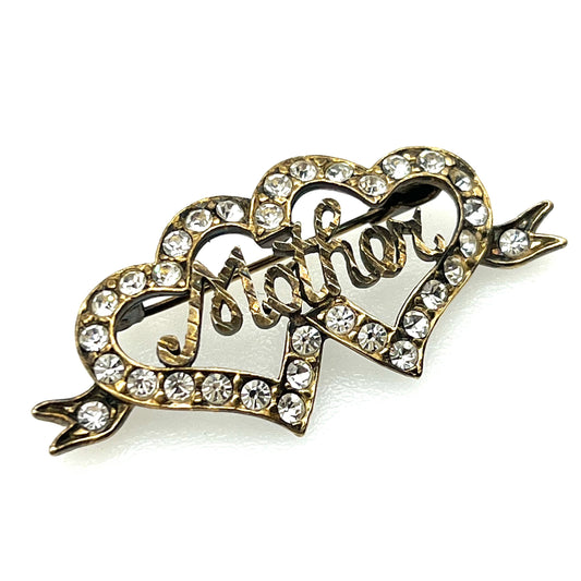 Fully Hallmarked Silver Gilded Mother Two Hearts Brooch