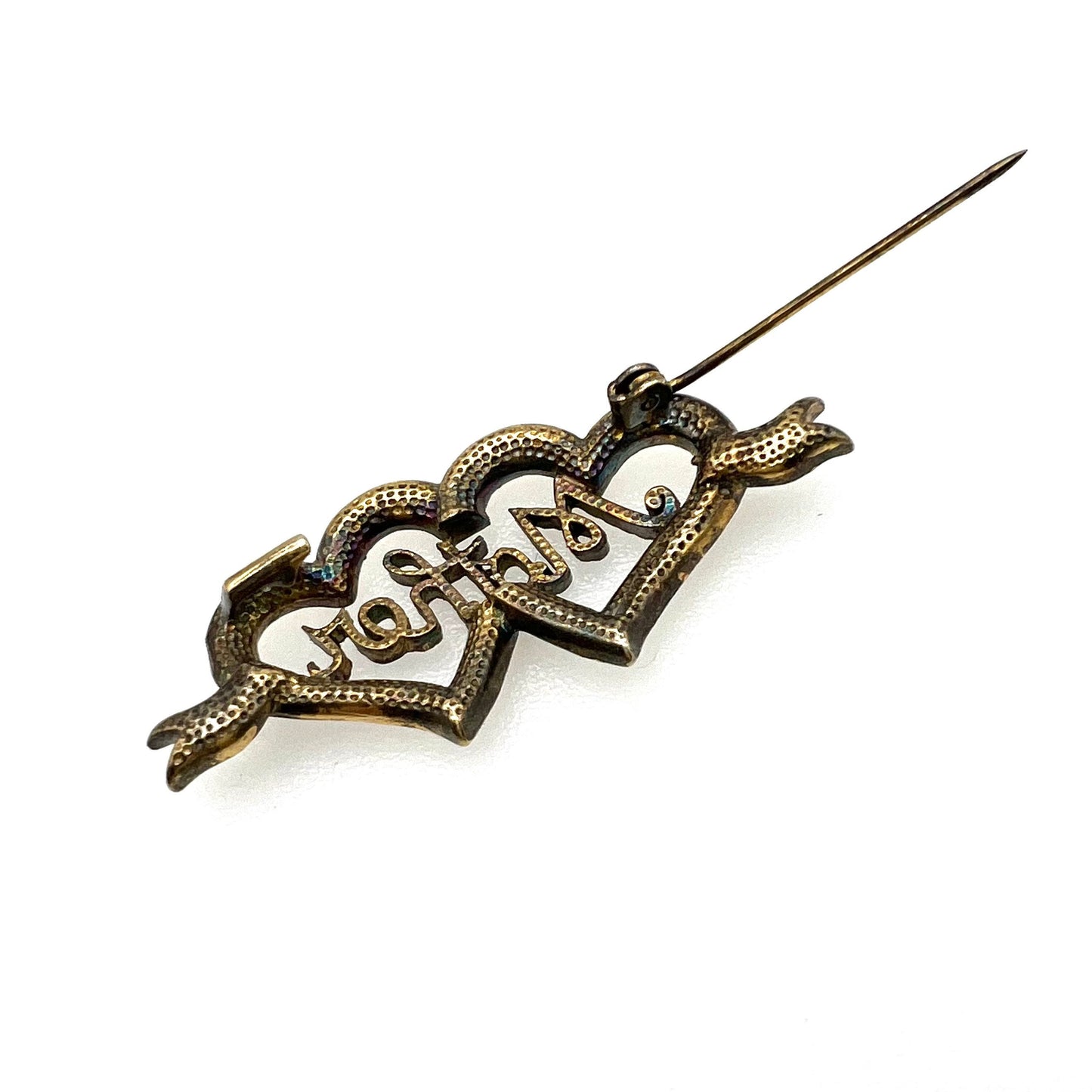 Fully Hallmarked Silver Gilded Mother Two Hearts Brooch