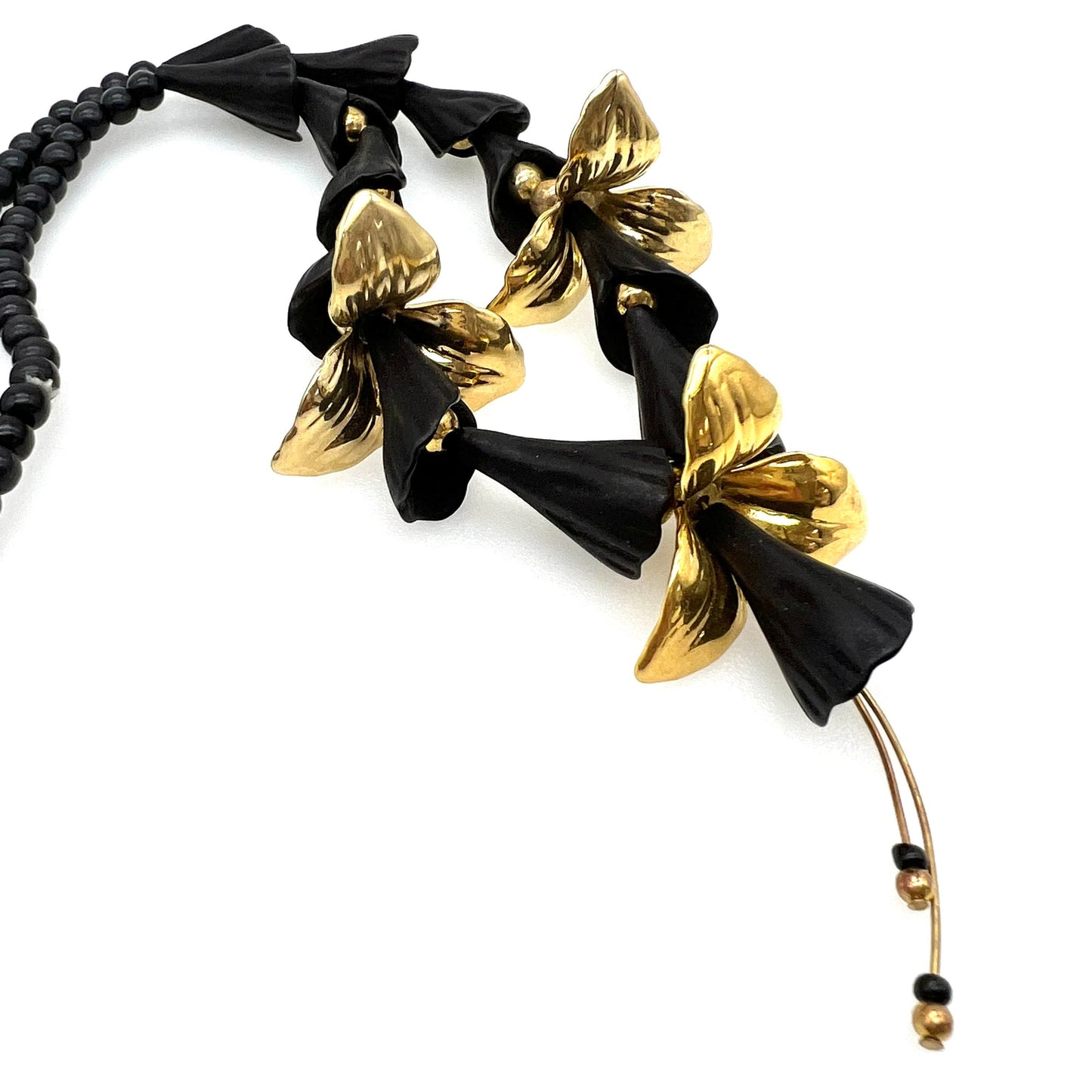 Black and Gold Lily Plastic Necklace