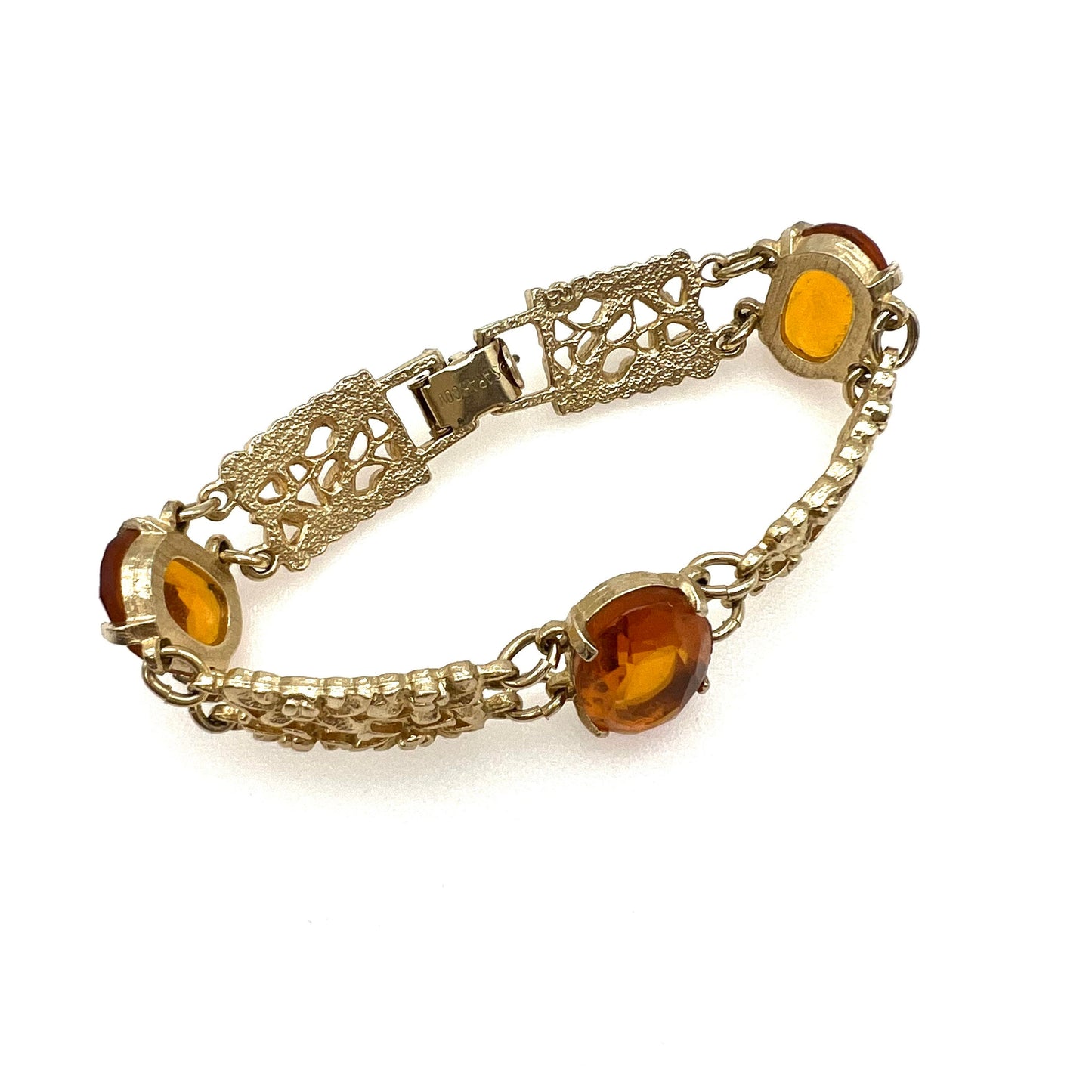 Sarah Coventry Orange Toned Glass and Floral Panel Bracelet