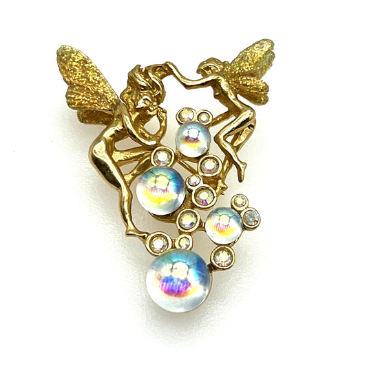 RARE Kirks Folly Two Fairies and Bubbles Brooch