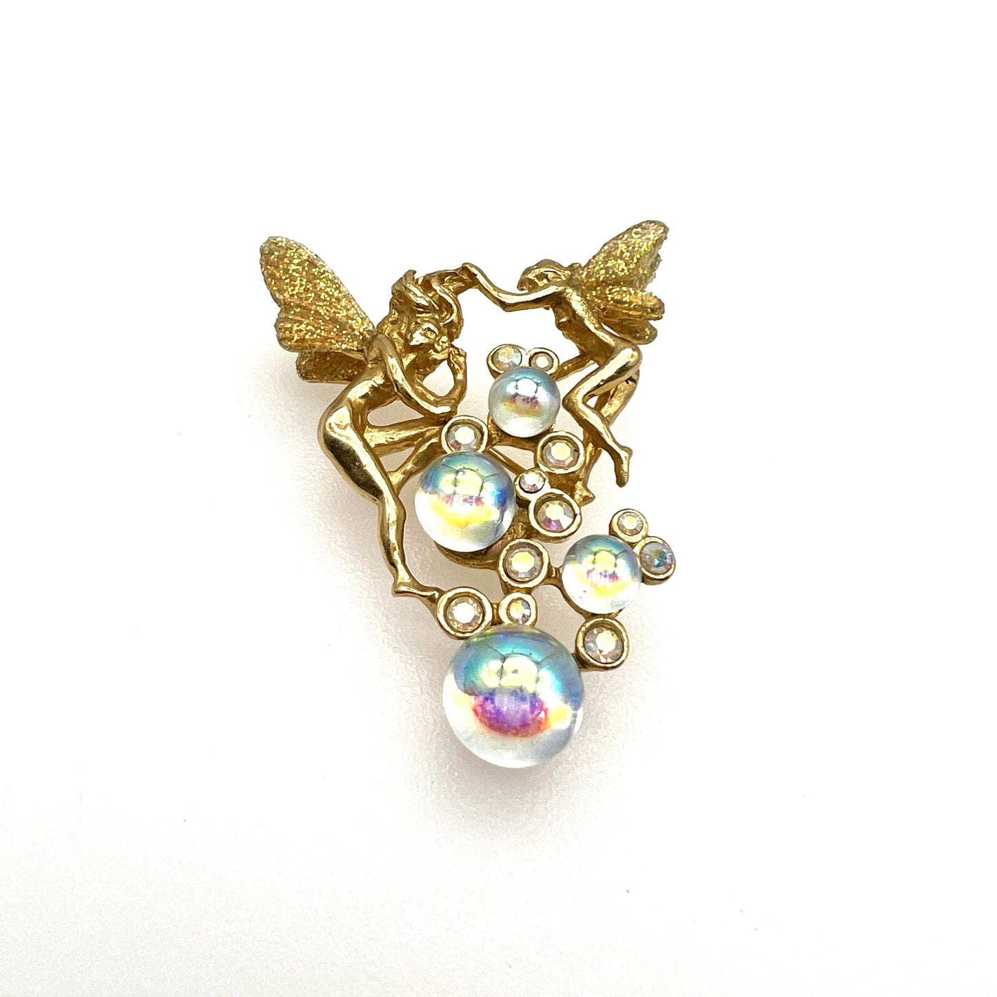 RARE Kirks Folly Two Fairies and Bubbles Brooch