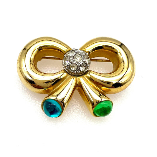 Joan Rivers Stylised Bow Brooch with Gripoix Style Glass Cabochons