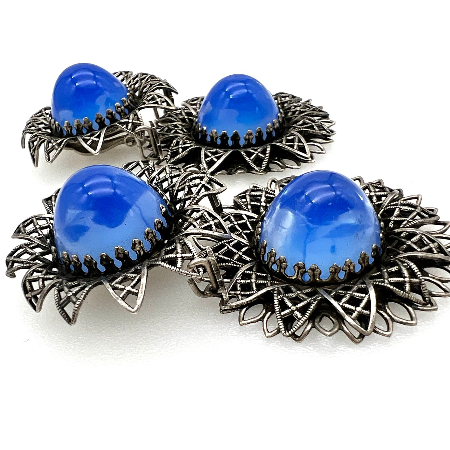 Zoe Coste Made In France Over Sized Statement Blue Clip On Earrings Haute Couture