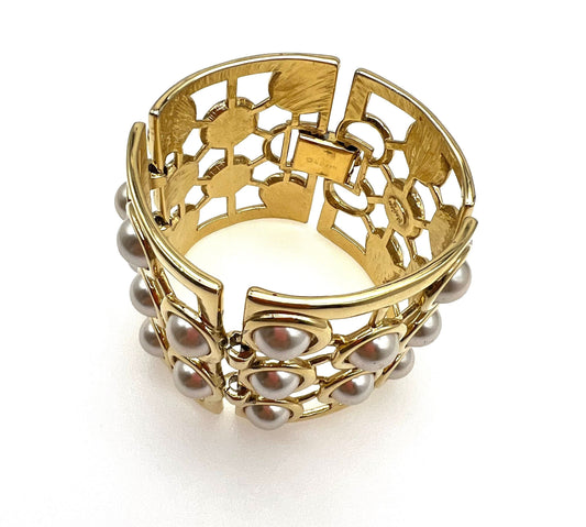 Napier Gold Plated Panel Link Faux Split Pearl Bracelet