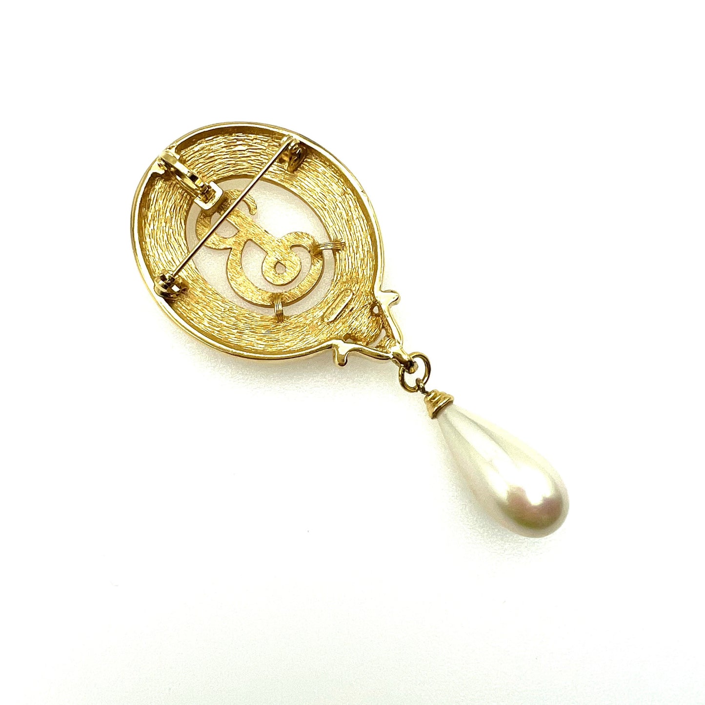 Burberrys of London Large Monogram Brooch/Pendant with Pearl Dropper