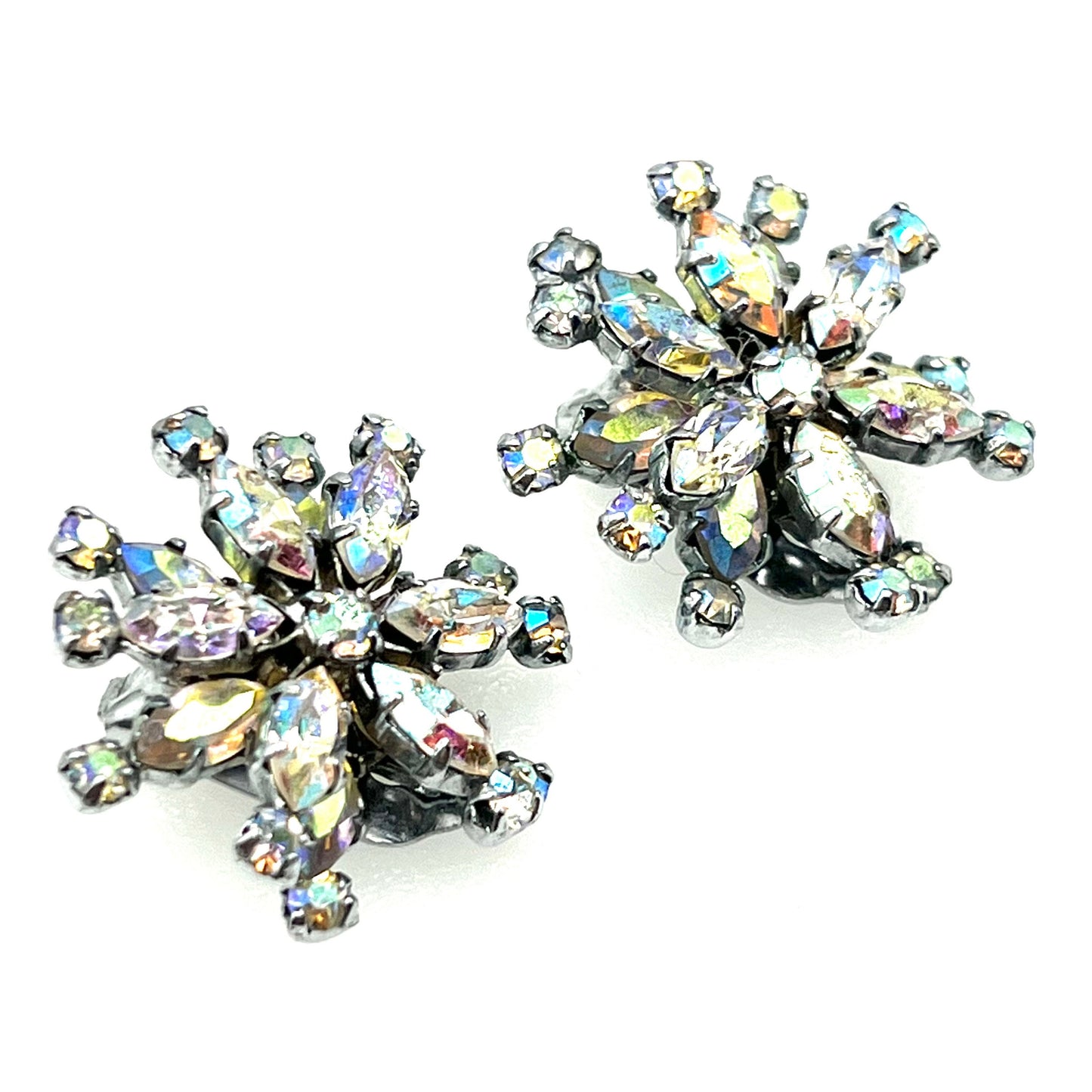 Signed Austria Aurora Borealis Clip On Earrings