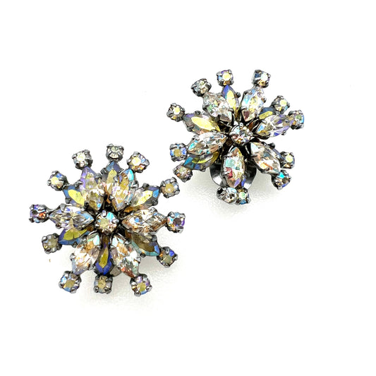 Signed Austria Aurora Borealis Clip On Earrings