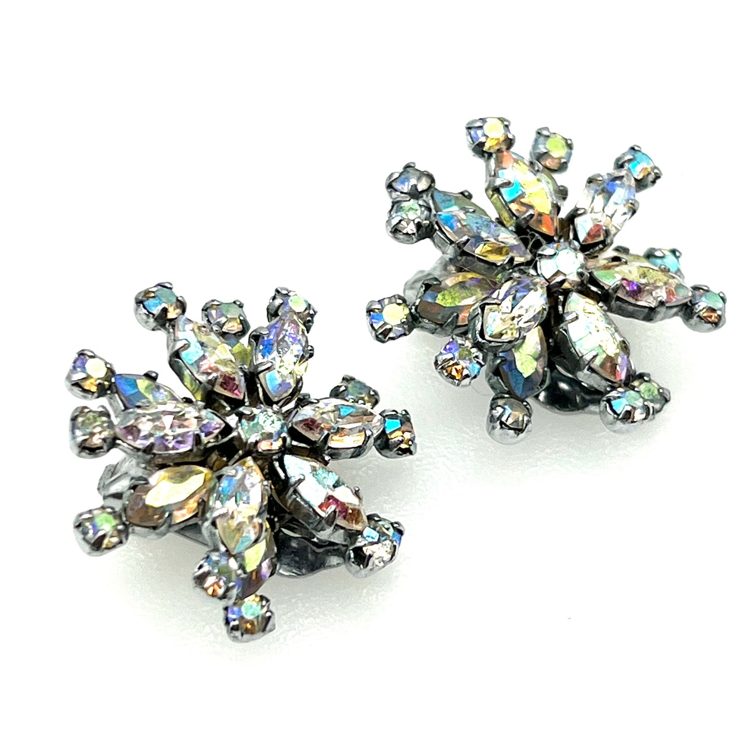 Signed Austria Aurora Borealis Clip On Earrings