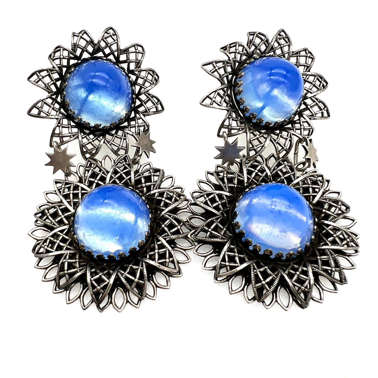 Zoe Coste Made In France Over Sized Statement Blue Clip On Earrings Haute Couture