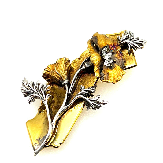 Signed FM USA California State and State Flower Brooch