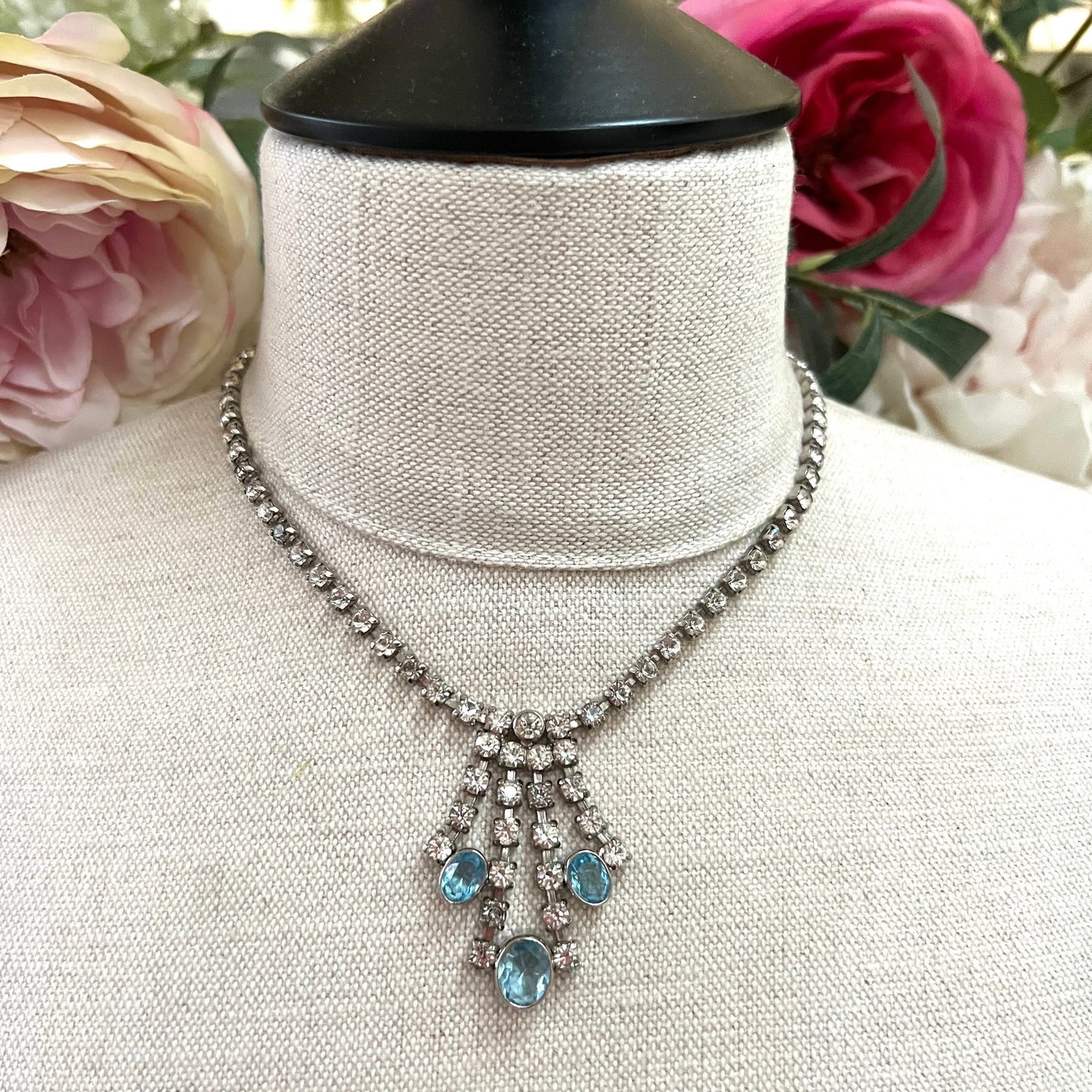 1950's Blue and Clear Rhinestone Necklace