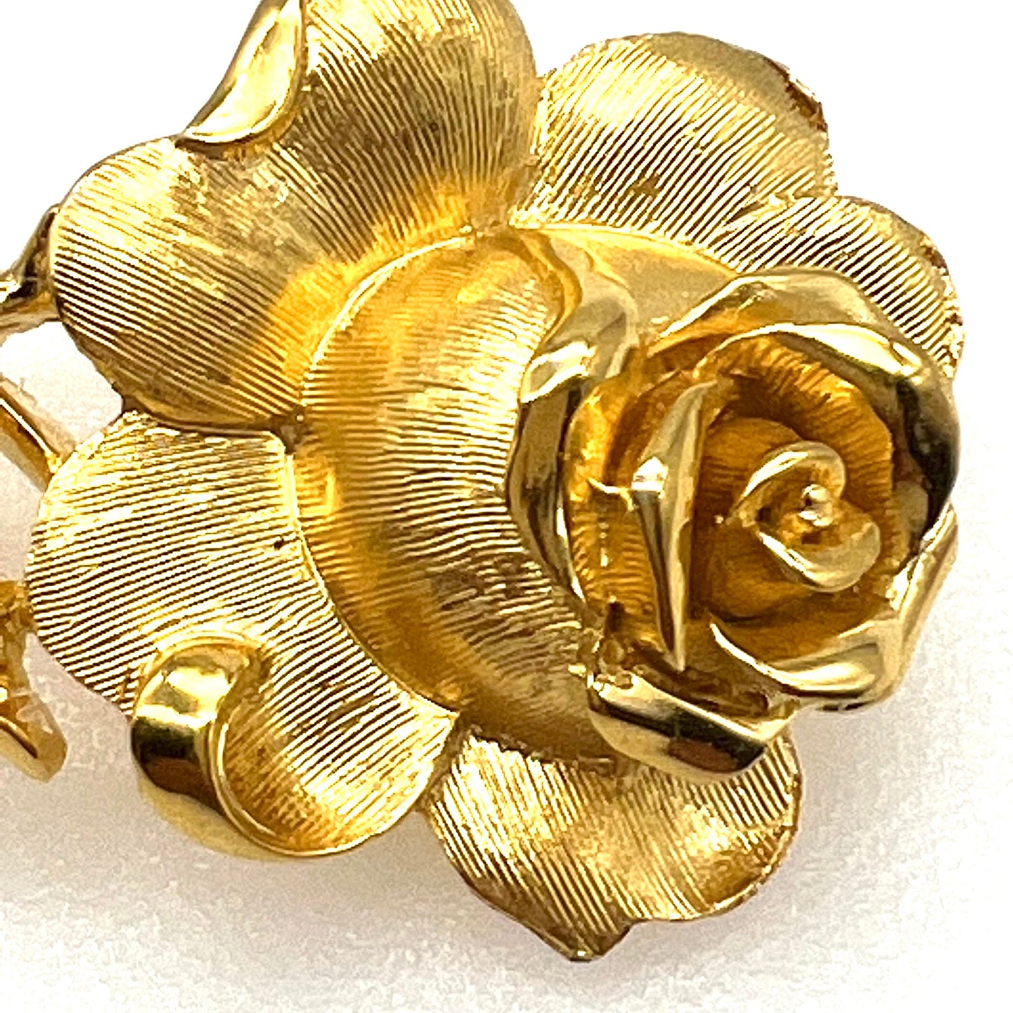 Crown Trifari Gold Plated Single Blooming Rose Brooch