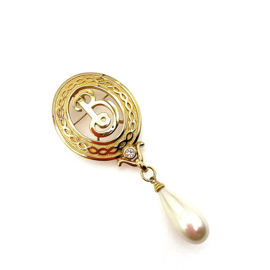 Burberrys of London Large Monogram Brooch/Pendant with Pearl Dropper
