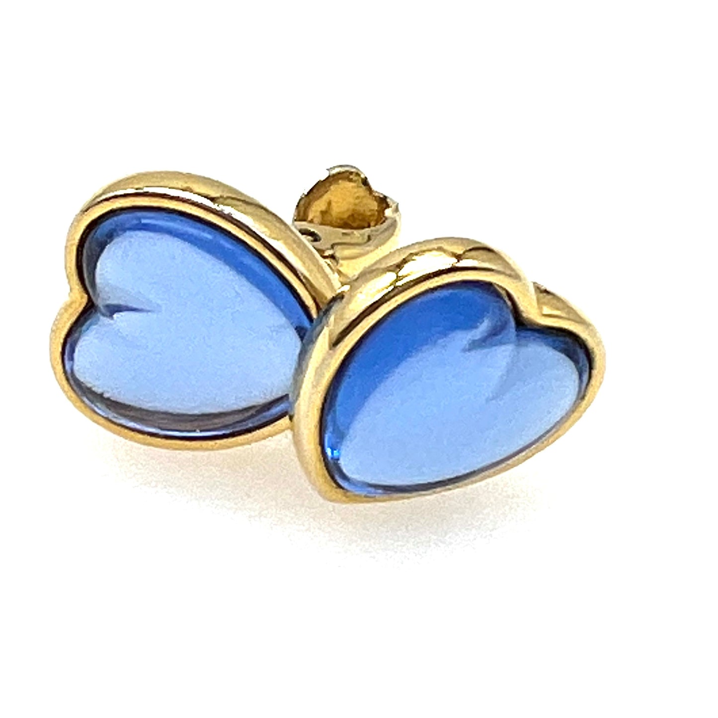 Unsigned Blue Glass Heart Clip On Earrings
