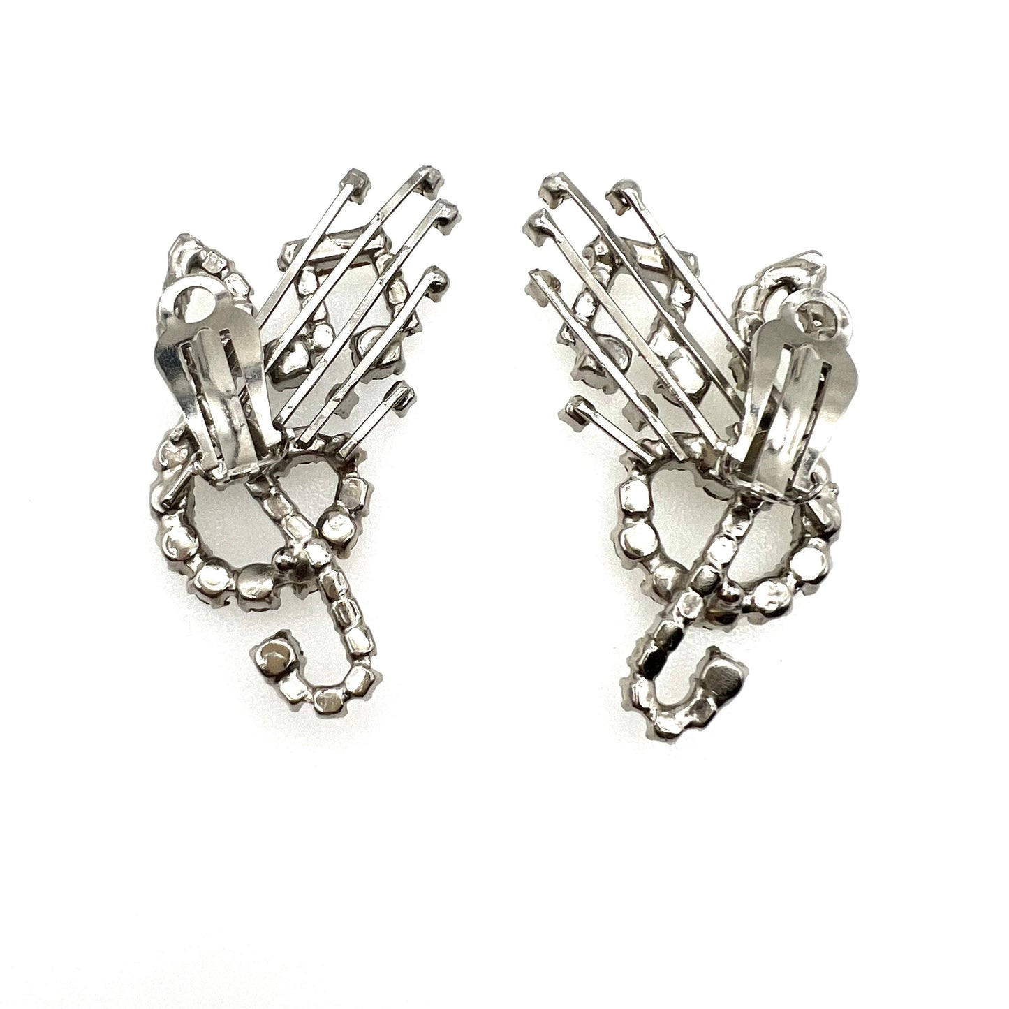 Unsigned Large Treble Clef and Stave Rhinestone Clip On Earrings