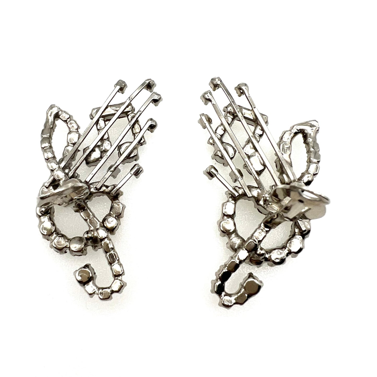 Unsigned Large Treble Clef and Stave Rhinestone Clip On Earrings