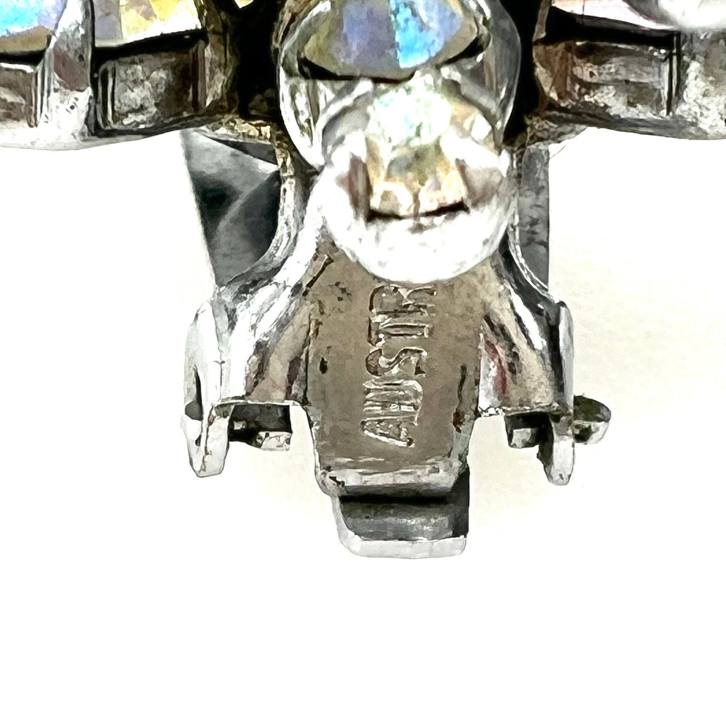 Signed Austria Aurora Borealis Clip On Earrings