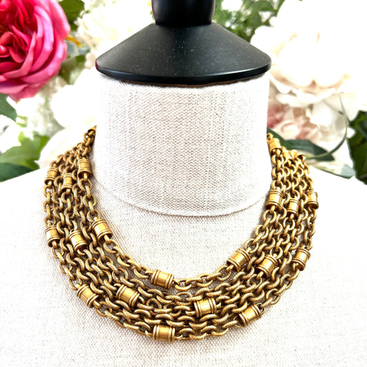 1980's Five Strand Cable Chain Barrel Link Double 'S' Clasp Necklace