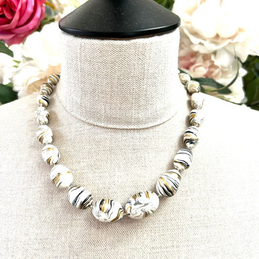1970's Marbled Graduated Oval Bead Necklace