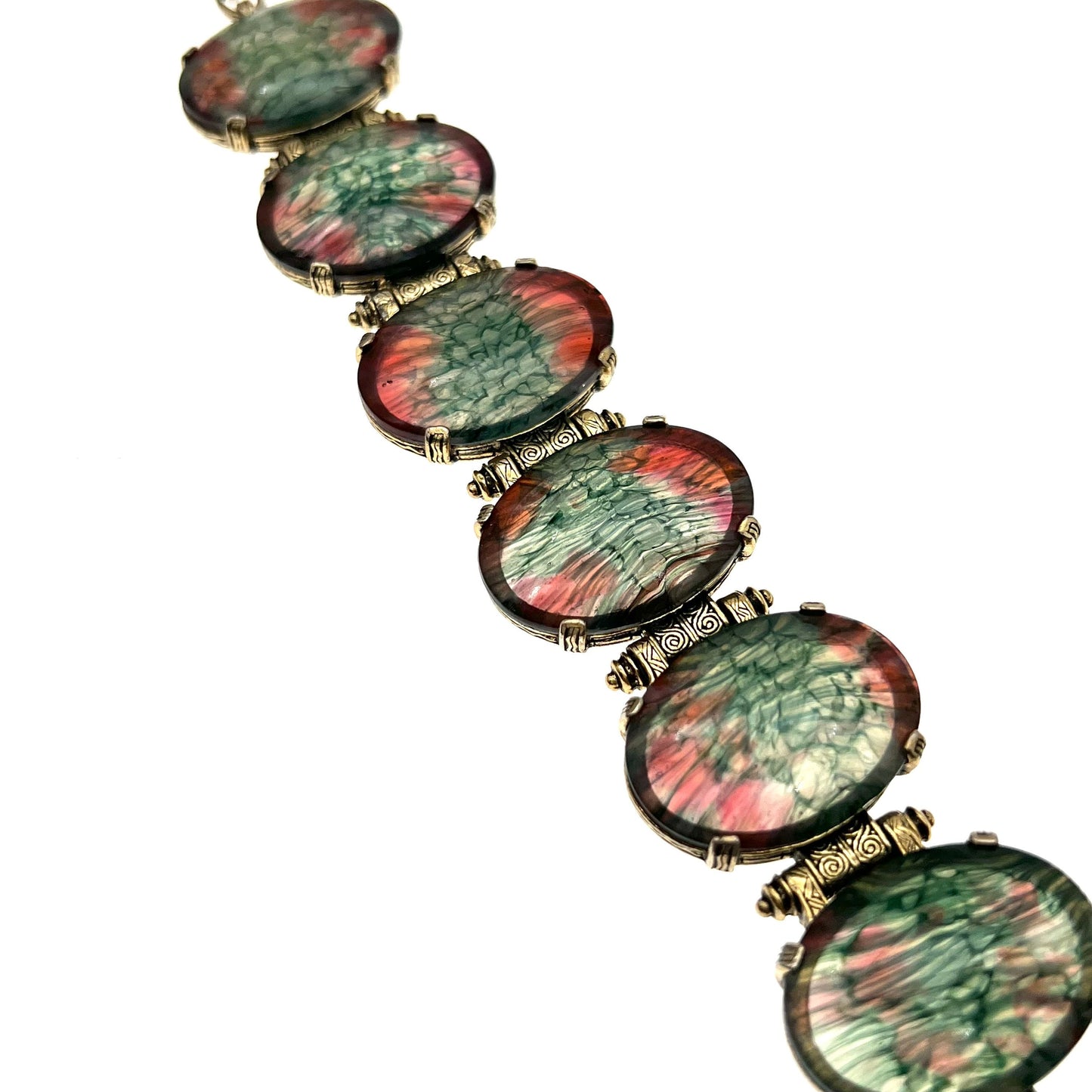 Bracelet cabochon en verre d'art rose et vert Miracle Art Nouveau
