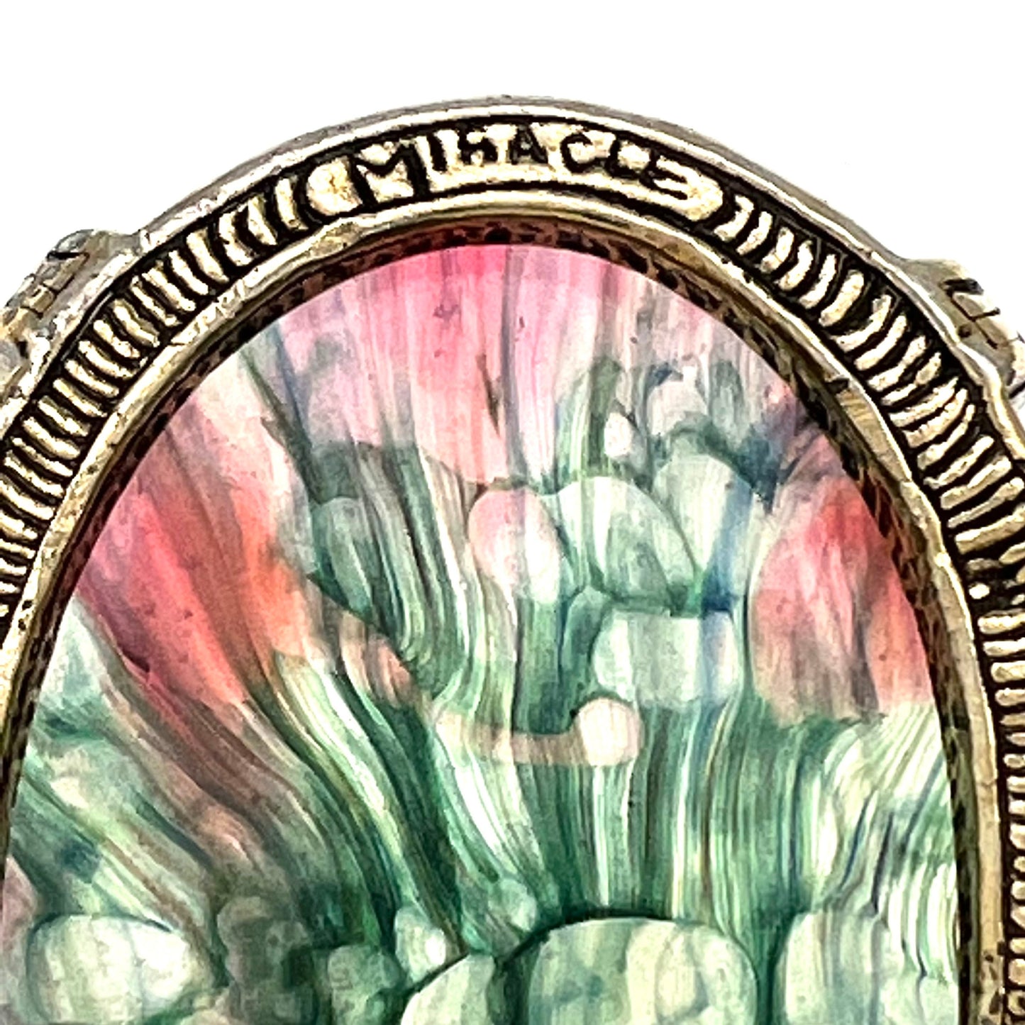 Bracelet cabochon en verre d'art rose et vert Miracle Art Nouveau