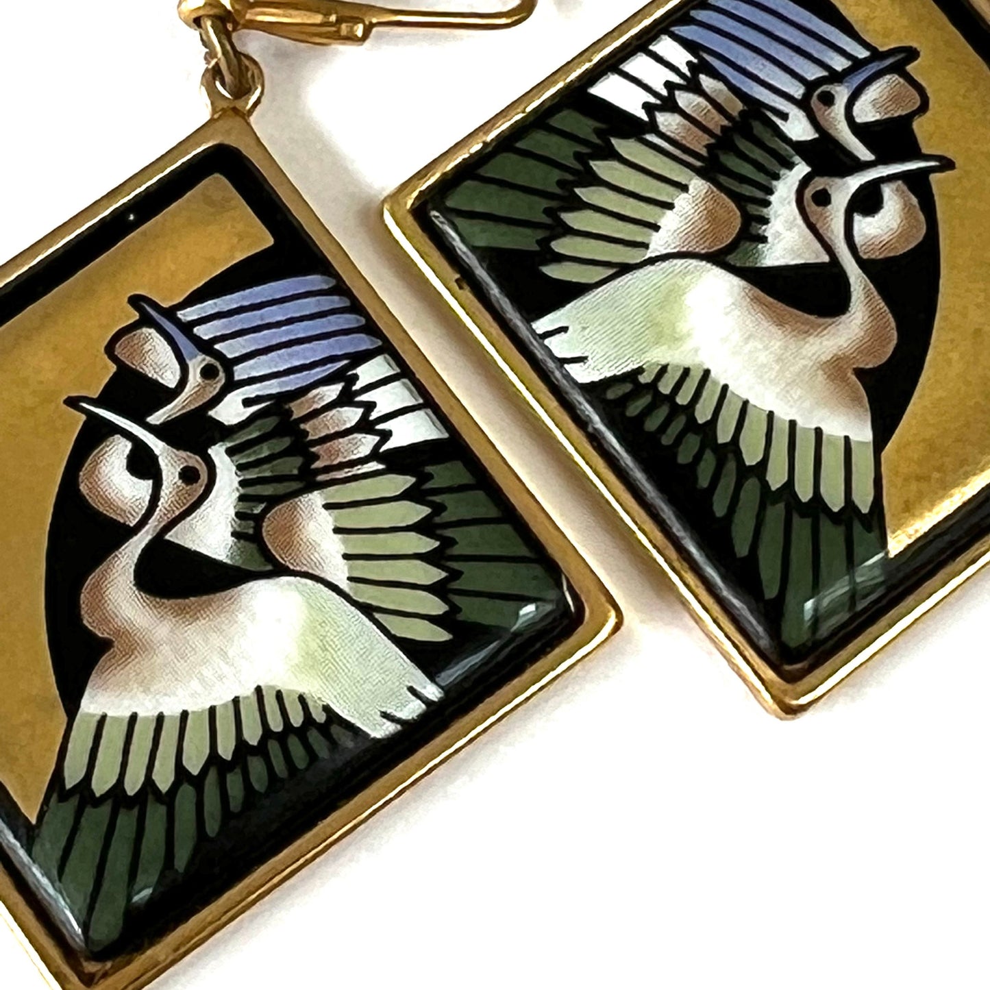 Michaela Frey Vintage Enamel Stork Lever Back Earrings