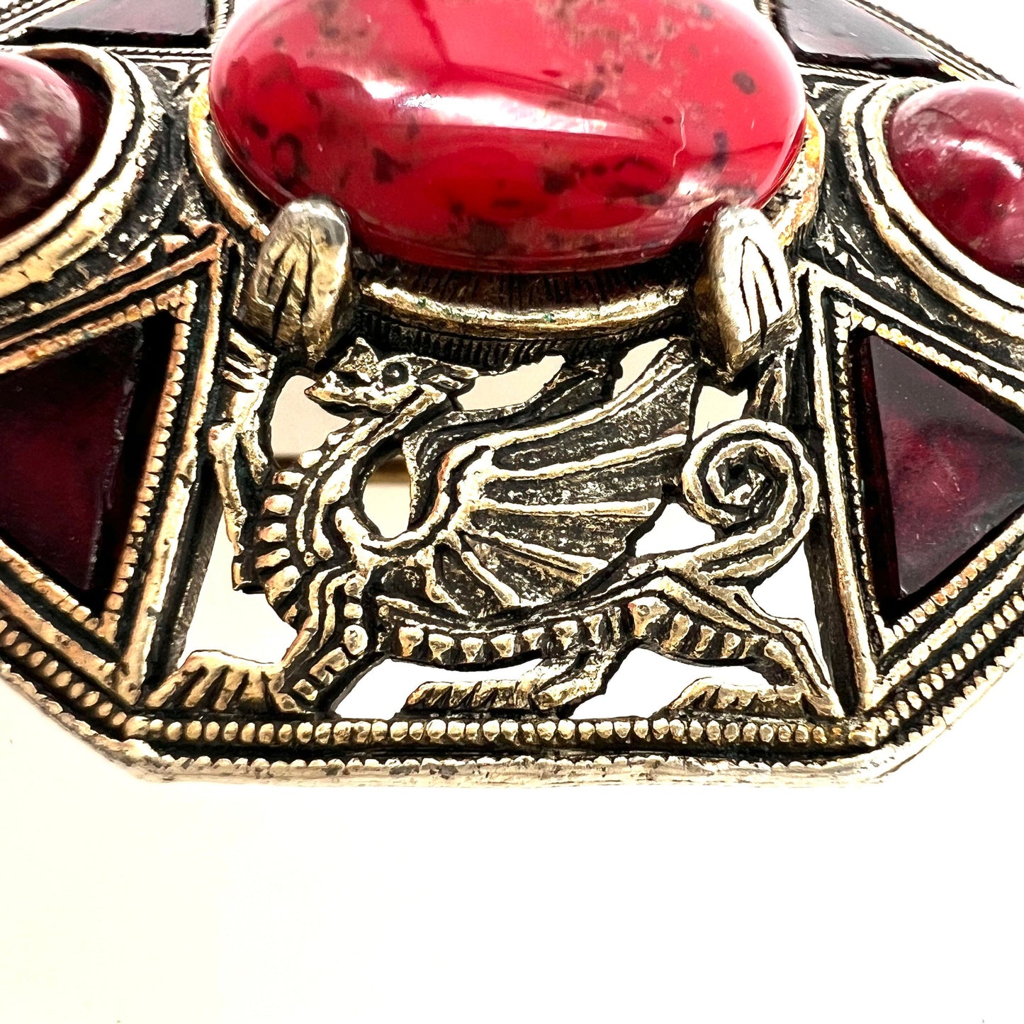 Miracle Celtic Art Glass and Enamel Dragon Brooch
