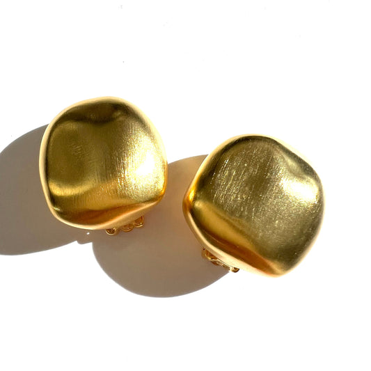 Kenneth Lane Satin/Matte Gold Plated Undulating Nugget Domed Clip On Earrings