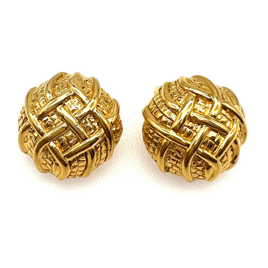 Napier Gold Plated Domed Woven Tweed Clip On Earrings