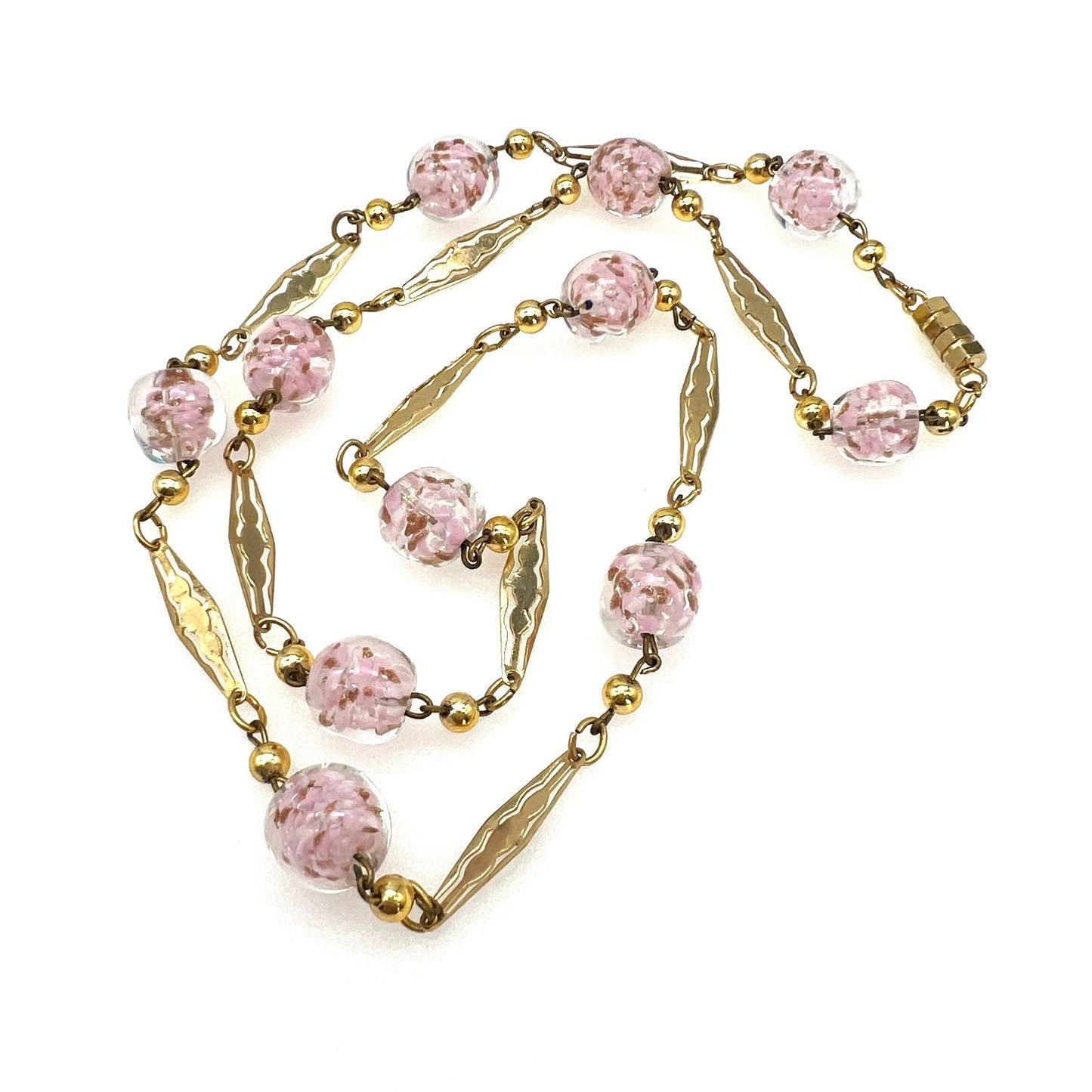 Venetian Hand Blown Sommerso Pink Beaded Necklace