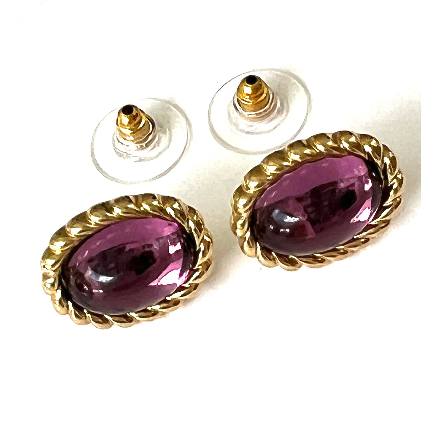 Bergdorf Goodman Purple Glass Cabochon Pierced Earrings