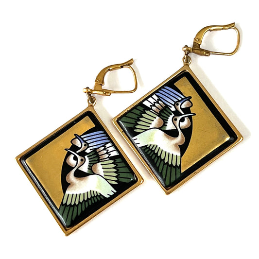 Michaela Frey Vintage Enamel Stork Lever Back Earrings