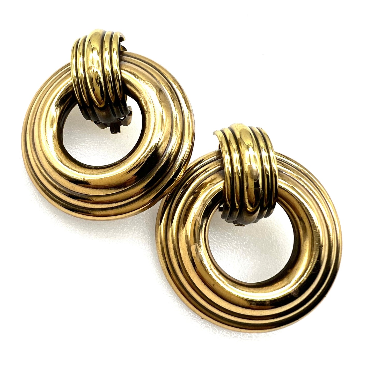 Ermani Bulatti Antiqued Gold Rigid Door Knocker Clip On Earrings