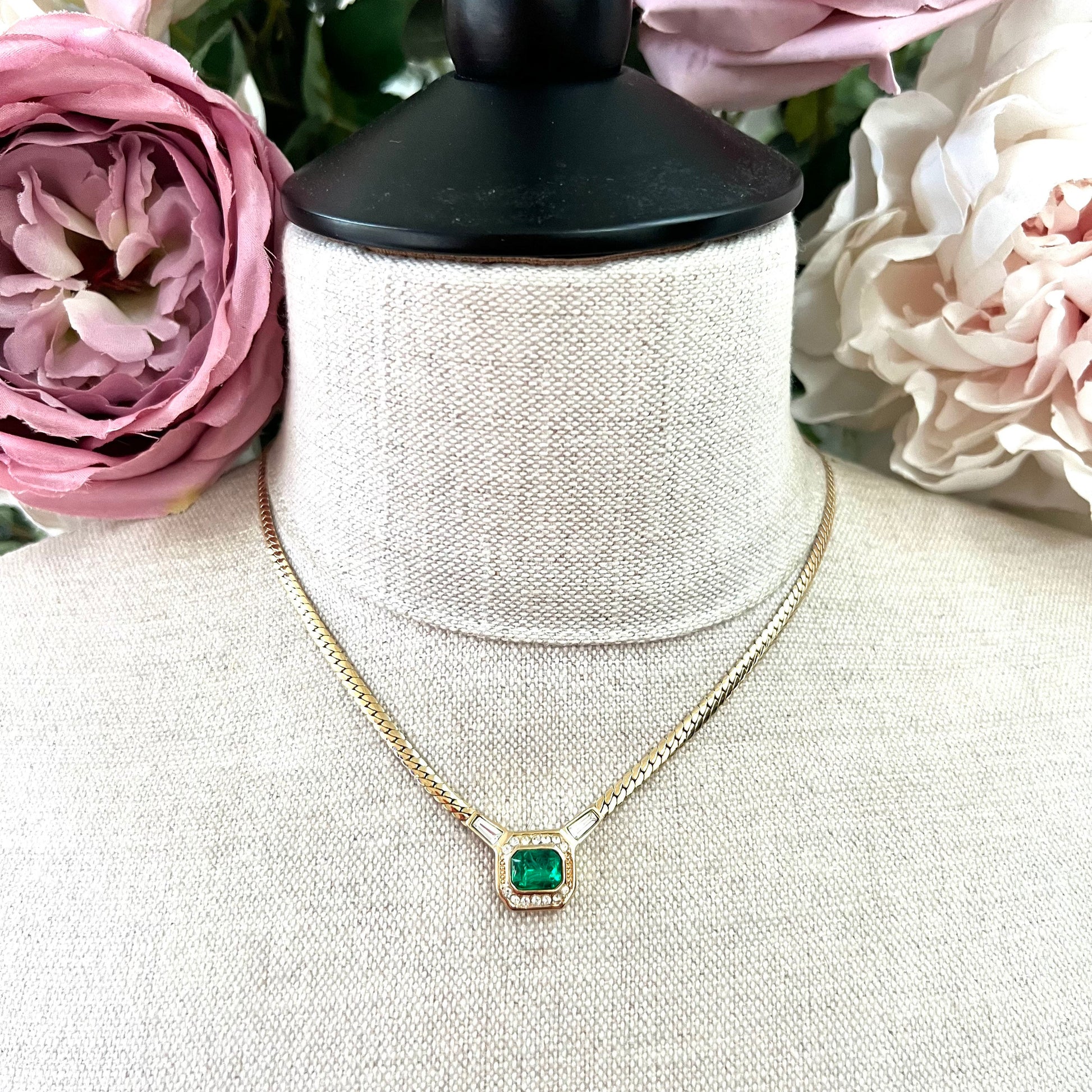 Christian Dior Germany 22ct Gold Plated Flawed Emerald and Crystal