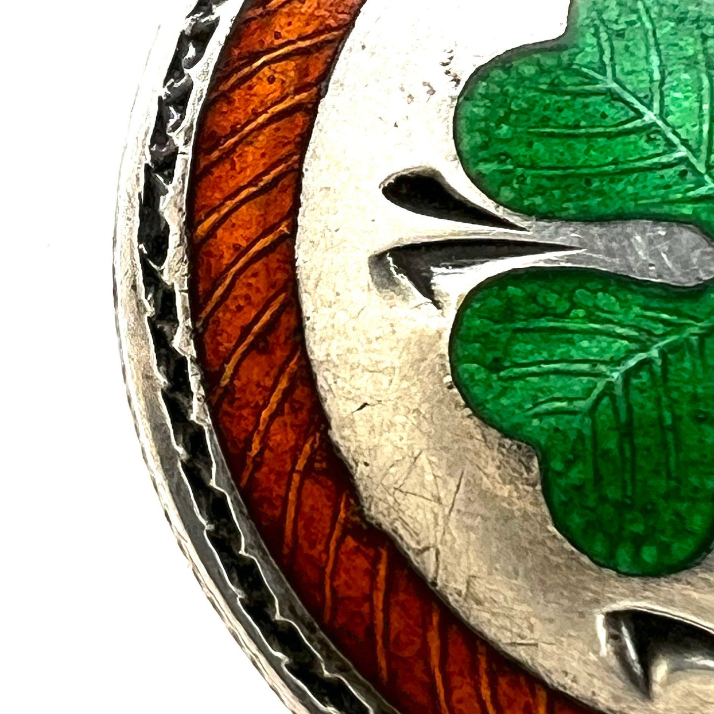 Antique 800 Silver Unmarked Austrian or Hungarian Love Token Four Leaf Clover Enamel Charm Pendant