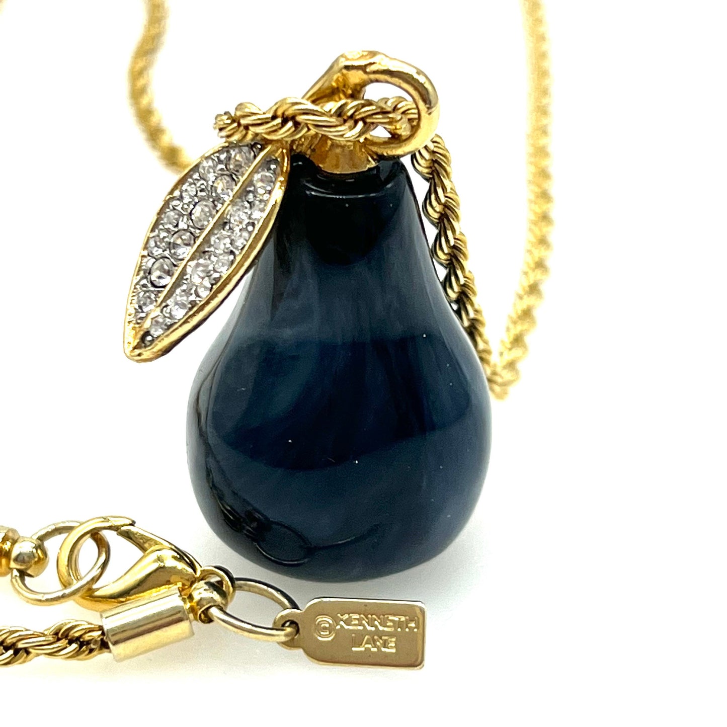 Kenneth Lane Petrol Blue Pear Pendant On Rope Necklace