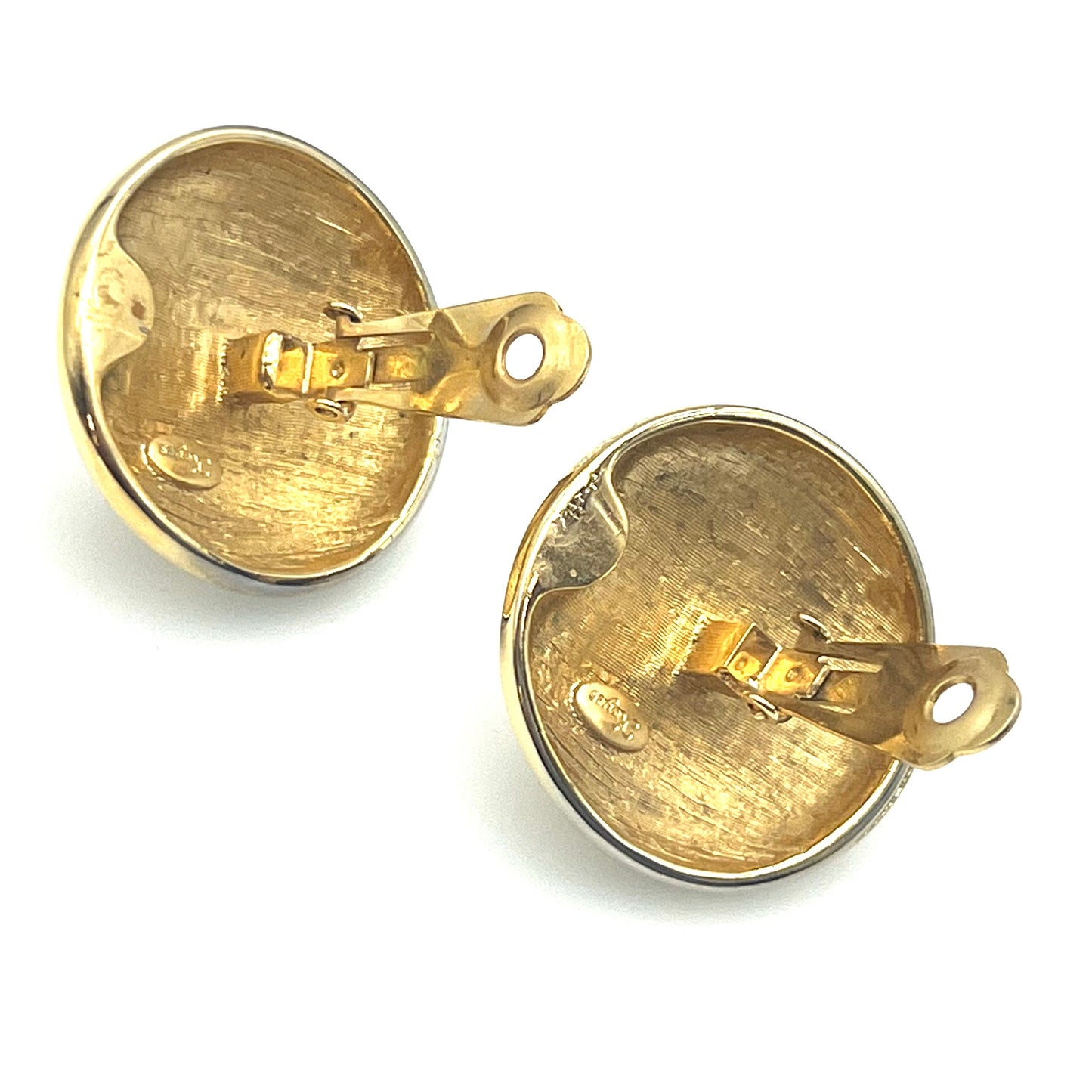 Keyes Large Black Enamel and Gold Plate Faux Pearl Clip On Earrings