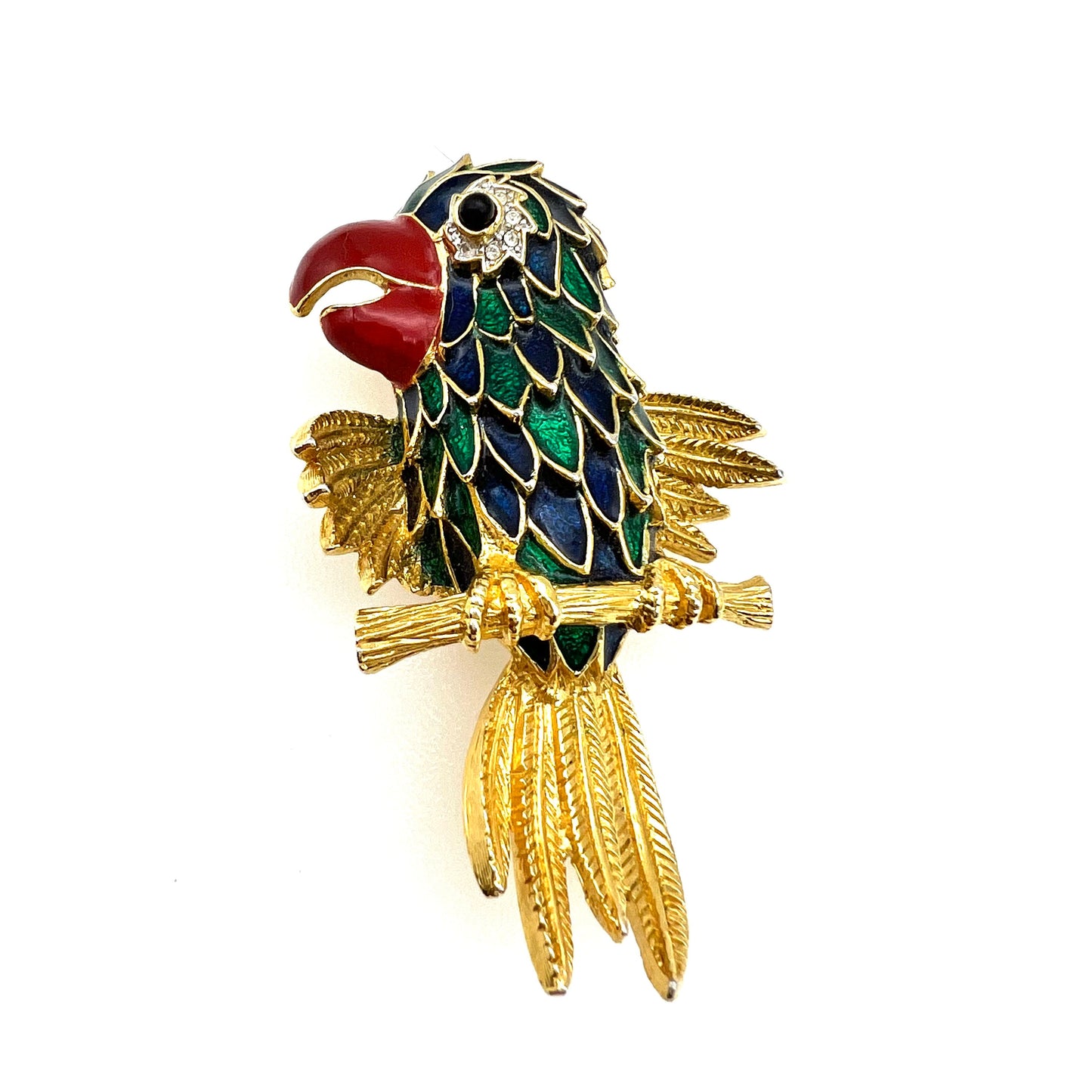 D'Orlan 22ct Gold Plated and Enamel Squawking Parrot Brooch