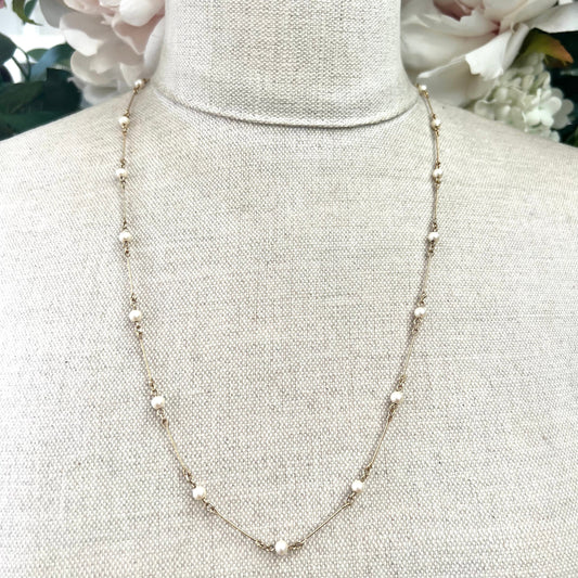 Fine Rigid Link Faux Pearl Necklace with Pat.537985 Clasp Possibly Marvella