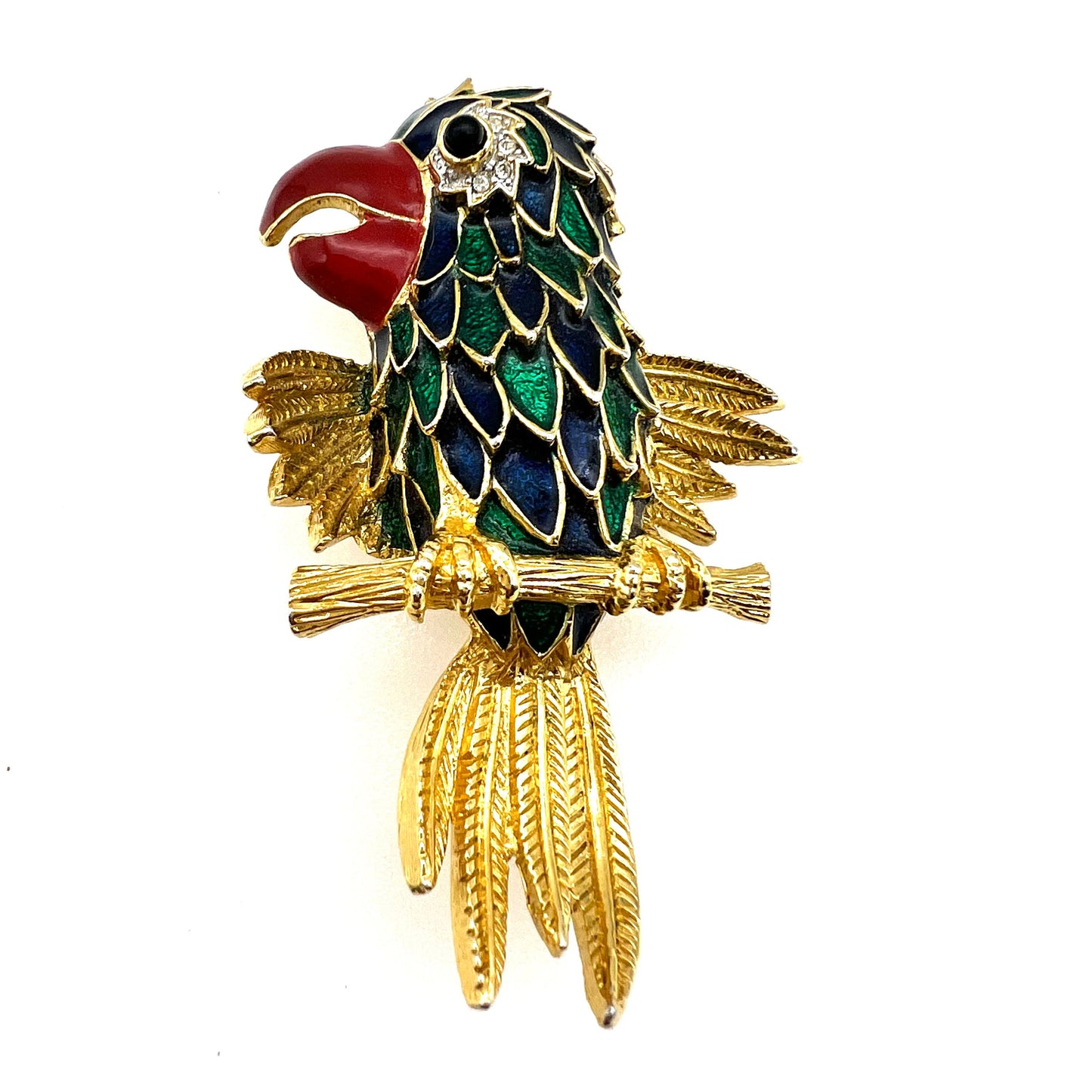 D'Orlan 22ct Gold Plated and Enamel Squawking Parrot Brooch